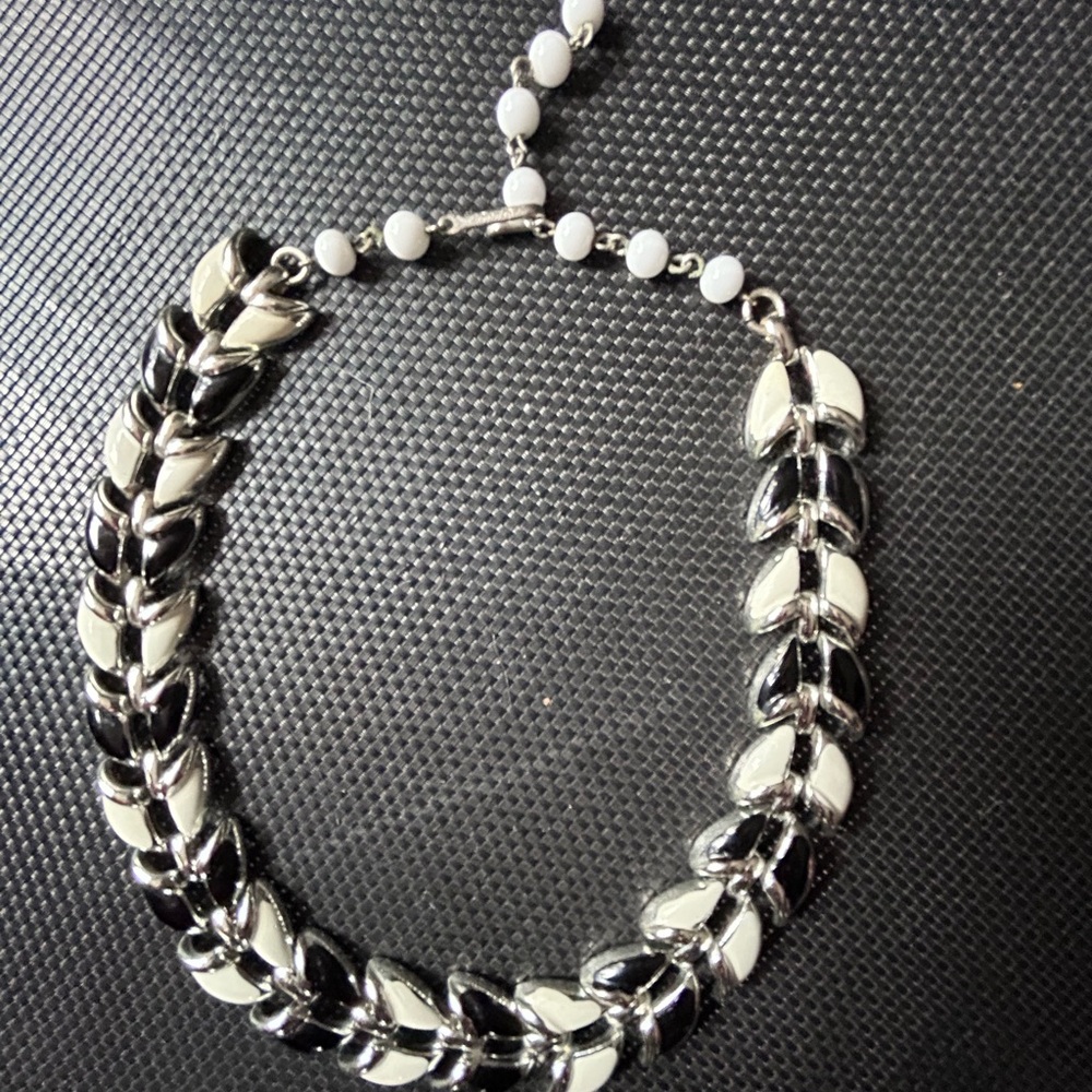 Coro vintage black & white silver choker necklace matching bracelet - Picture 4 of 16